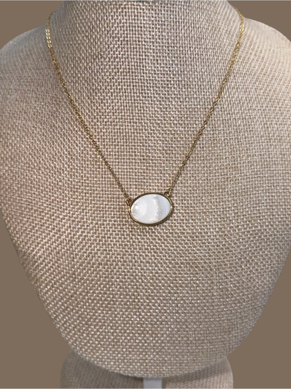 NWT ZOETIK ~ Gold Chain Necklace with White Mother-of-Pearl Pendant